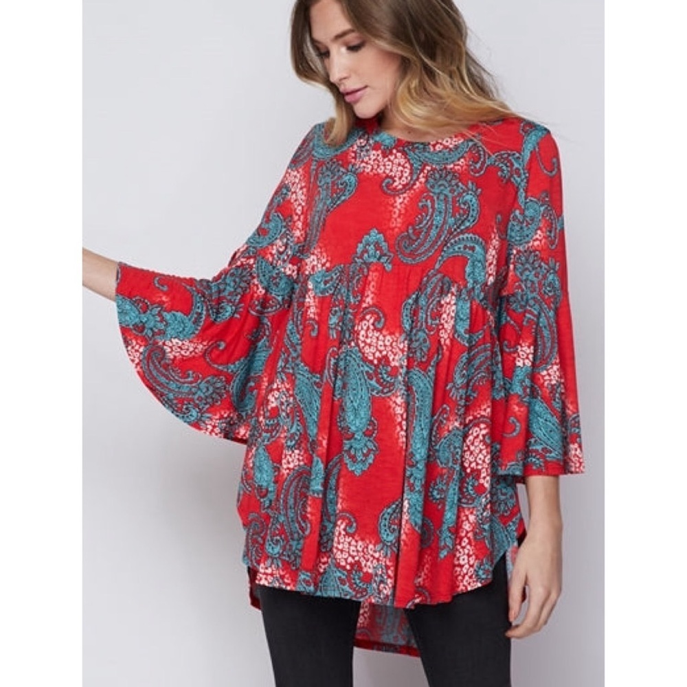 Honeyme red and blue tunic top